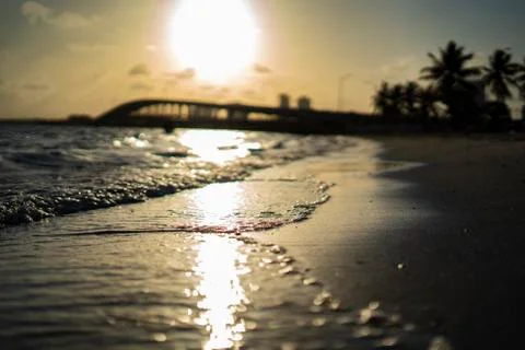 Waves on Key Biscayne looking out at the ocean Stock Photos