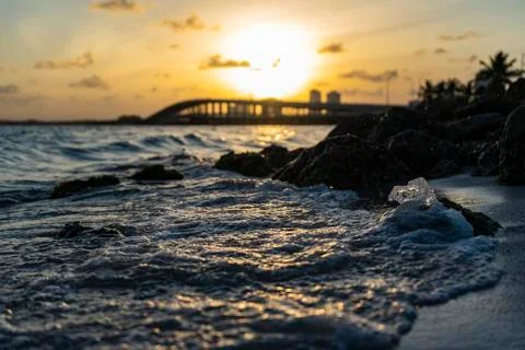Waves on Key Biscayne looking out at the ocean Stock Photos