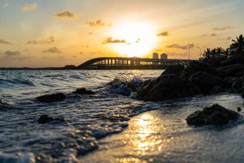 Waves on Key Biscayne looking out at the ocean Stock Photos