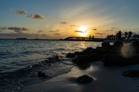 Waves on Key Biscayne looking out at the ocean Stock Photos