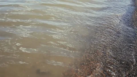 The Waves of the Lake Roll on the Sandy Shore. The concept of Ecology Video stock 157208134