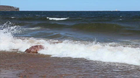 Waves on Lake Superior Beach  Stock Footage 699241