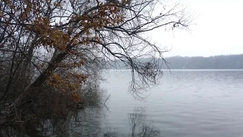 Waves on a lake surface during cold autumn Stock Footage 79039850