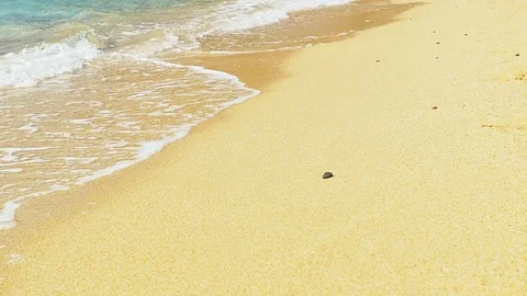 Waves landing on sandy beach. Clear blue water. Slow motion. Stock Footage 81767115