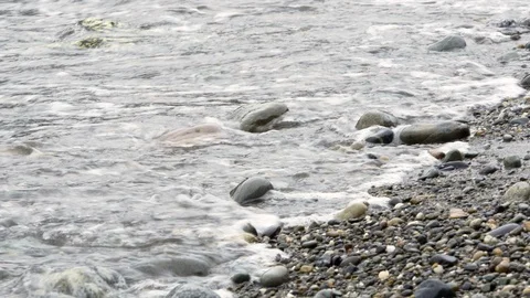 Waves lapping on beach pebbles at Deception Pass State Park, Washington State. Stock Footage 99053509