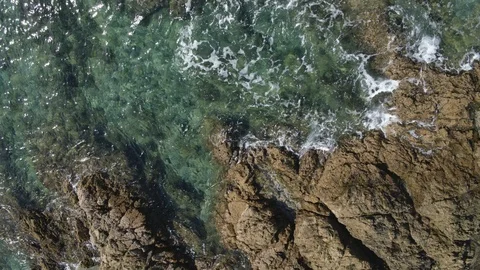 Waves Lapping Rocks #2 (Drone) Stock Footage 86530627