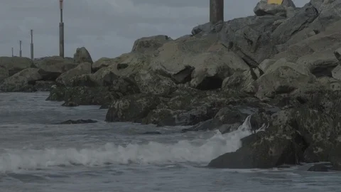 Waves Lapping Sea Defence Reefs Stock Footage 84030324
