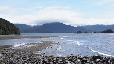 Waves lapping on the shore in Crescent Bay, Sitka, Alaska Stock Footage 113260046