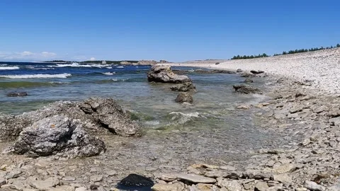 Waves at limestone beach, Gotland Stock Footage 140189130