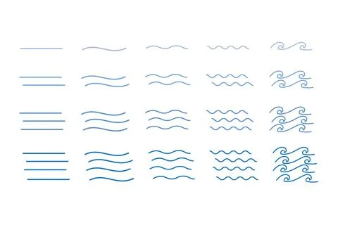Waves line set.  Zigzag and wavy horizontal underlines. Blue water waves. Stock Illustration