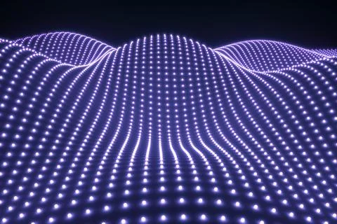 Waves lines particle neon concept self illumination background 3D illustratio Stock Illustration
