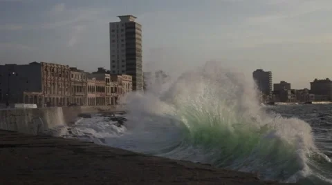 Waves in the malecon, La havana, Cuba Stock Footage