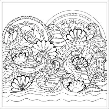 Waves with mandalas Stock Illustration