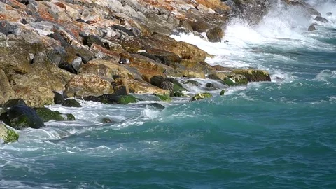 Waves of the Mediterranean sea. 2x slow motion Stock Footage 79976508