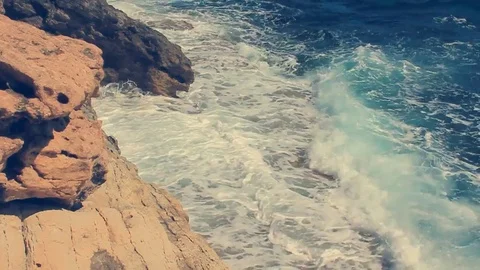 Waves in the Mediterranean Sea, Cyprus Video stock 82429477