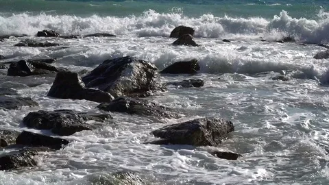 Waves of the Mediterranean sea Stock Footage 80010852