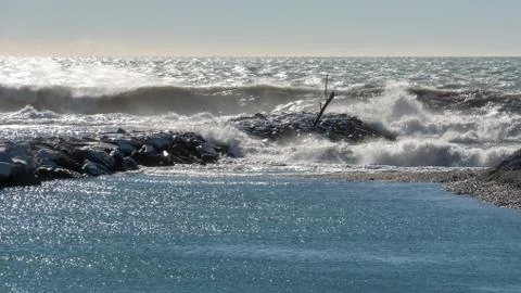Waves in Mediterranean sea Stock Photos