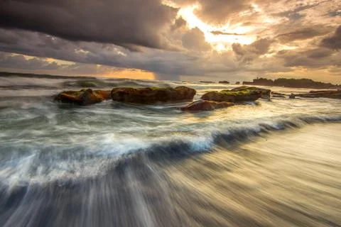 Waves of mengening beach Stock Photos
