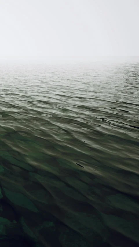 Waves move gently on the surface of the water during morning fog Stock Footage 334185962
