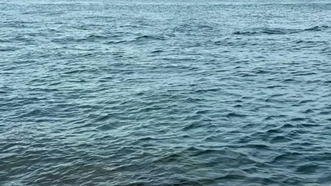 Waves moving in a large body of water on a clear day with sunlight reflecting on Stock Footage 339470810