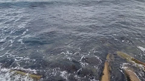 Waves moving over coastal rocks in clear shimmering seawater Stock Footage 322124827