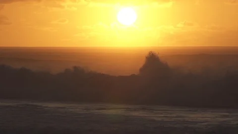 Waves moving in the sea at sunset in slow motion Stock Footage 85819725