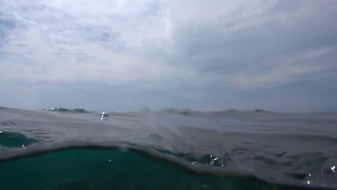 Waves on the ocean. The camera goes under water. Stock Footage