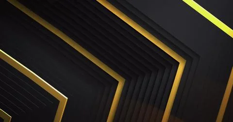 Waves of orange light over glowing gold chevrons on black background Stock Photos