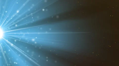 Waves of orange particles over white light beams and shooting stars on black Stock Footage 312567055