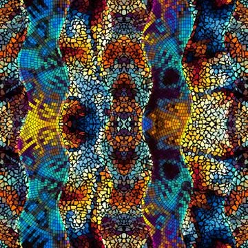 Waves of ornamental mosaic tile patterns Stock Illustration