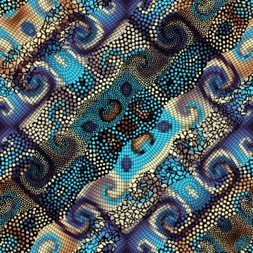 Waves of ornamental mosaic tile patterns Stock Illustration