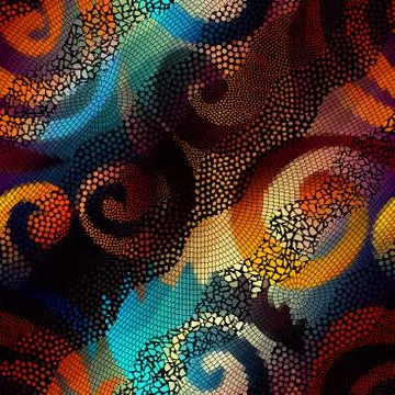 Waves of ornamental mosaic tile patterns Stock Illustration