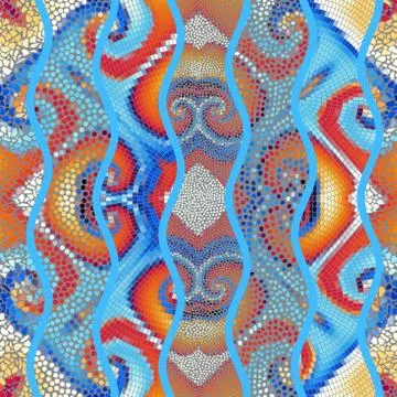 Waves of ornamental mosaic tile patterns Stock Illustration