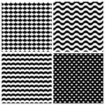 Waves patterns set in black and white Ilustração Stock