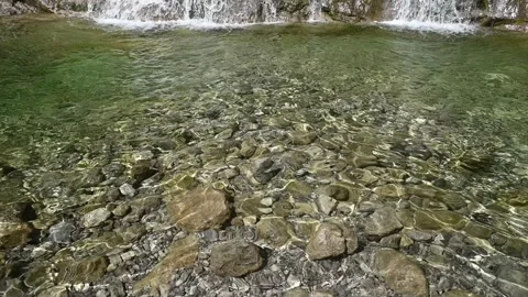 Waves on the pond of a waterfall in slow motion Stock Footage 260834392