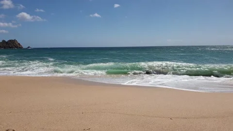 Waves Porthcurno beach 2 Stock Footage 157681522