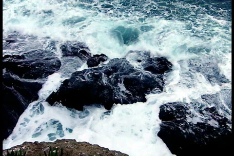 Waves Pound Rocks on Pacific Shore Stock Footage 721023