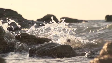 Waves pushed over a cliff. Slow motion. Stock Footage 53158997