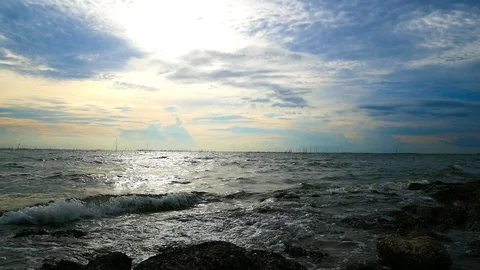 Waves pushing up against the rocks Stock Footage 91480052
