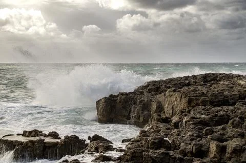 Waves of the raging sea. 库存照片