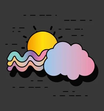 Waves rainbow with sun and cloud design Stock Illustration