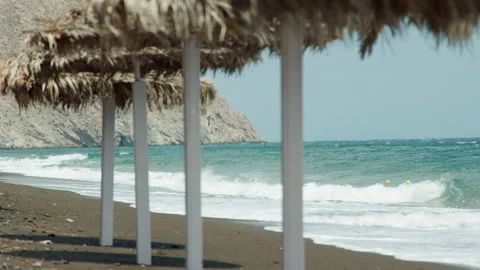 Waves reaching Perissa beach, Santorini island, Greece Stock Footage 220226735