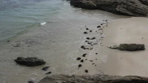 Waves reaching a tiny beach in the Cantabrian sea Stock Footage 236201689