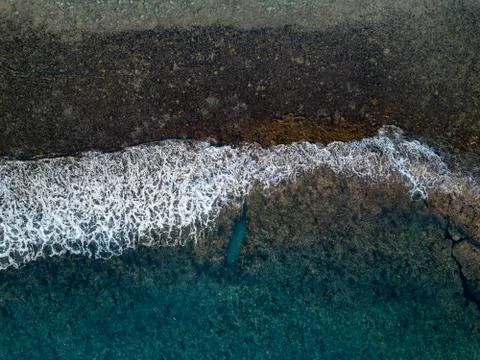 Waves on reef of rarotonga polynesia Cook islands aerial landscape Stock Photos