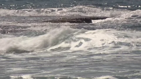 Waves Ripple Over Rocks, Mediterranean Shoreline, Caesarea, Israel Stock Footage 321976206