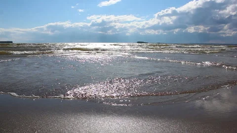 Waves in the river in the back lit, Ob reservoir, Russia Stock Footage 91242668