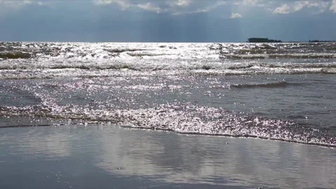 Waves in the river in the back lit, Ob reservoir, Russia Stock Footage 91242809