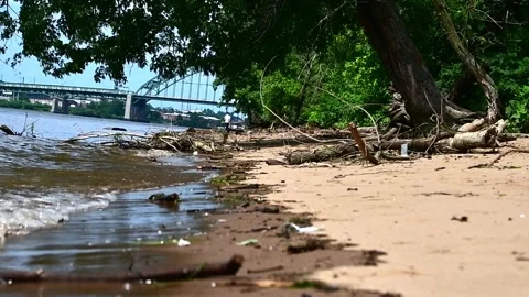 Waves on river beach found footage style Stock Footage 246943167