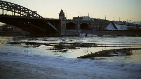 Waves on river in the city Stock Footage 47090595