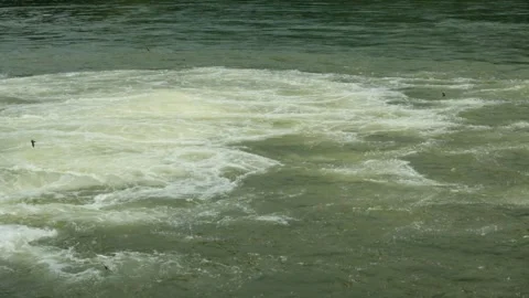 Waves of river current falling into the lake Video stock 319942528